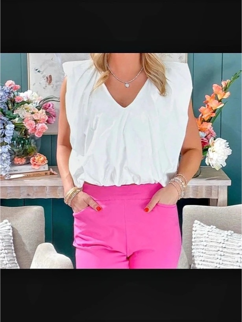 Charlotte Avery Puff Sleeve V-Neck Blouse